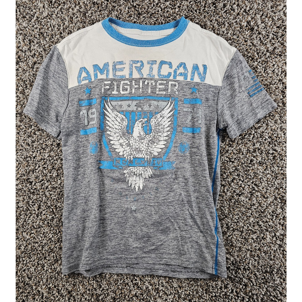 American Fighter Boys Sz S Short Sleeve T Shirt Light Blue Gray MMA UFC